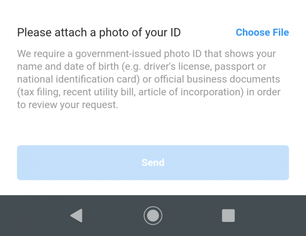 attaching photo ID for Instagram verification