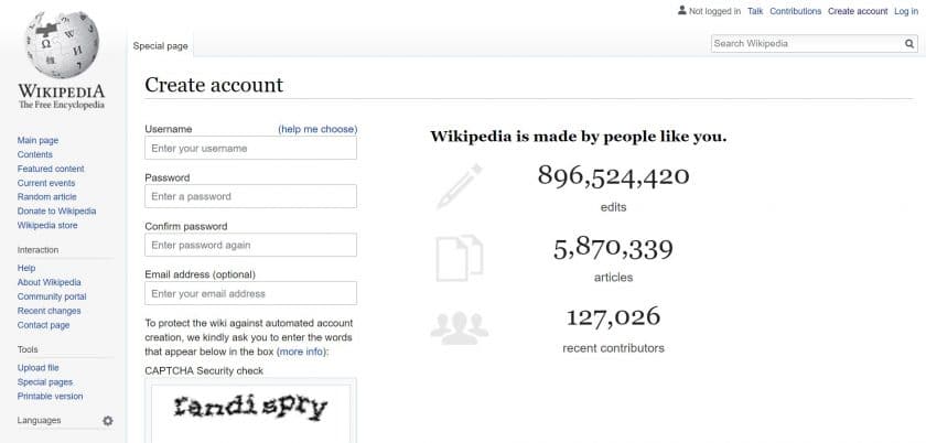 create a wikipedia account